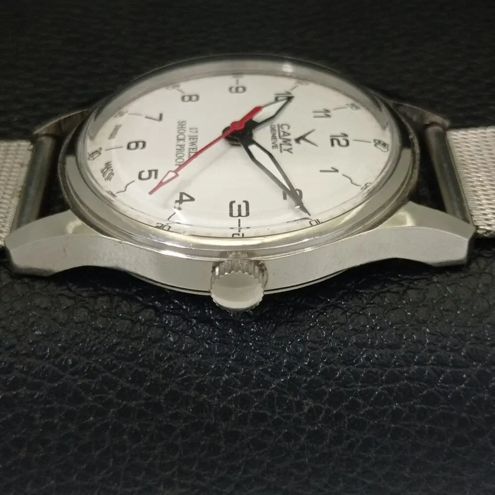 Vintage 1993 Camy Manual Mens Silver Watch W/Metal Strap & White accents